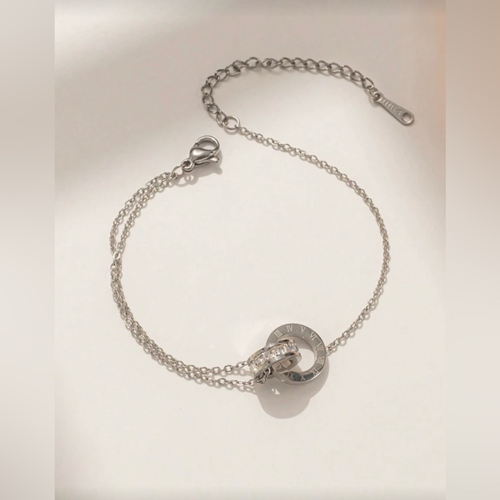 New 1pc Stainless Steel Double Hoop Bracelet Inlaid With Zirconia